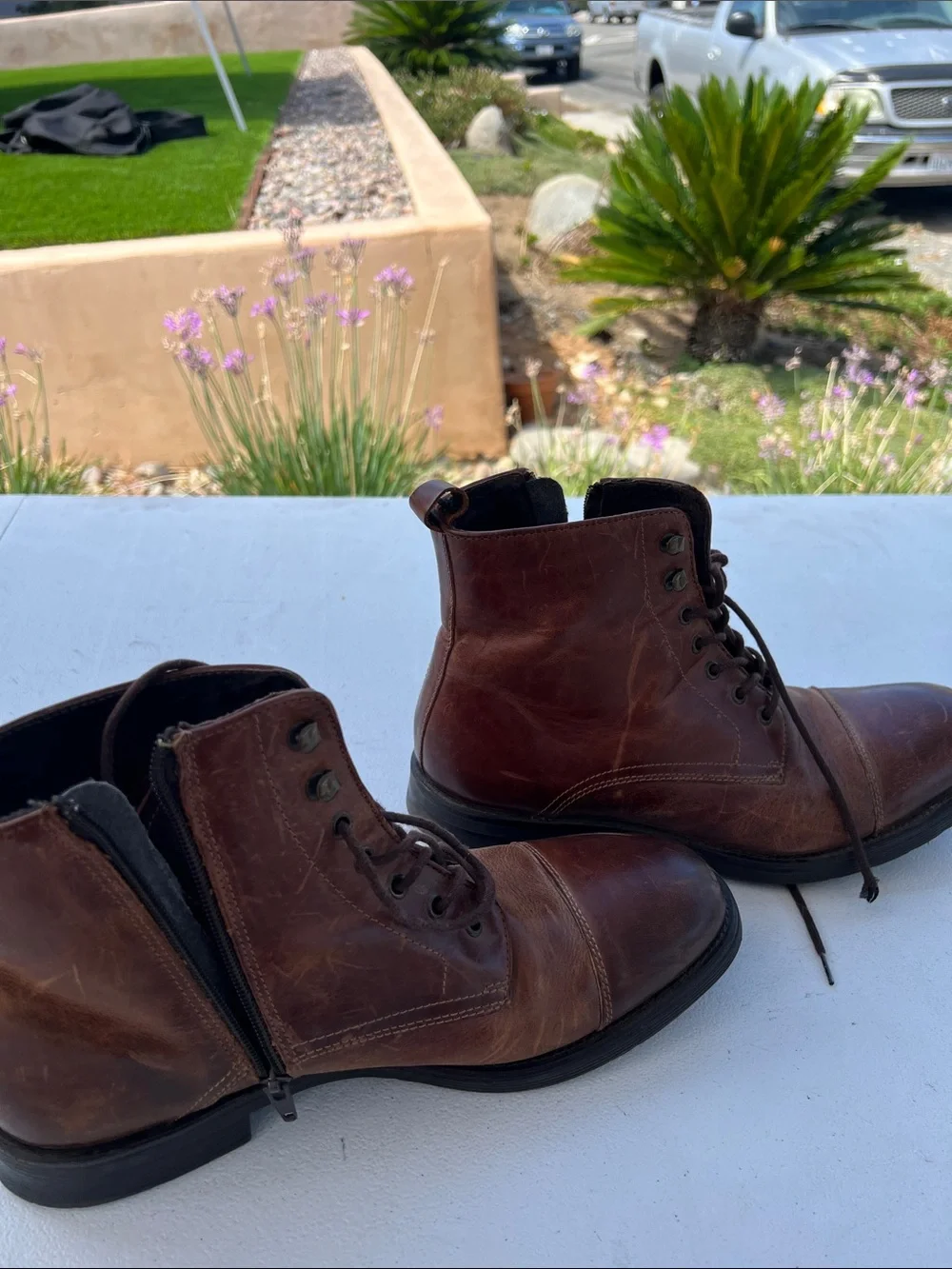 Men's structure Brown Leather Lace-Up Boots